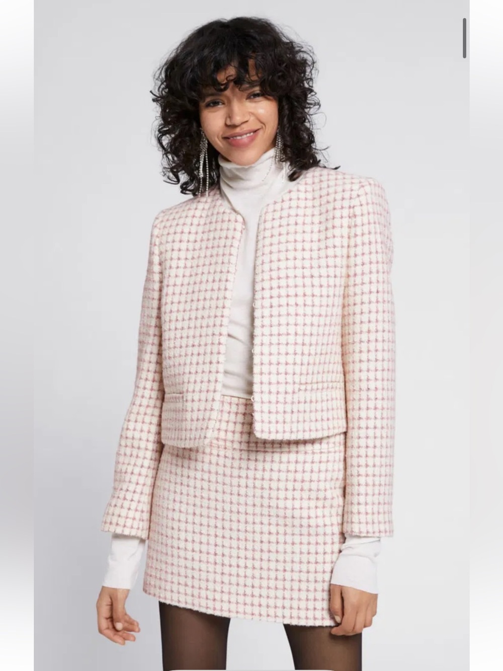 & Other Stories Tweed Blazer (size 6) and Skirt (size 8) Wool Blend Pink/White